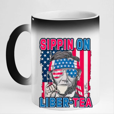 Sippin On Liberty 4th of July Abraham Lincoln 11oz Black Color Changing Mug