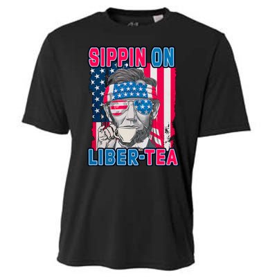 Sippin On Liberty 4th of July Abraham Lincoln Cooling Performance Crew T-Shirt