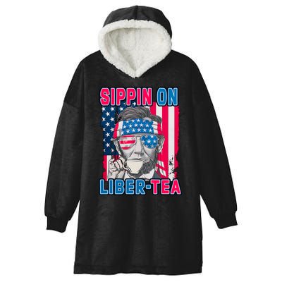 Sippin On Liberty 4th of July Abraham Lincoln Hooded Wearable Blanket