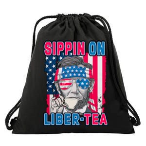 Sippin On Liberty 4th of July Abraham Lincoln Drawstring Bag