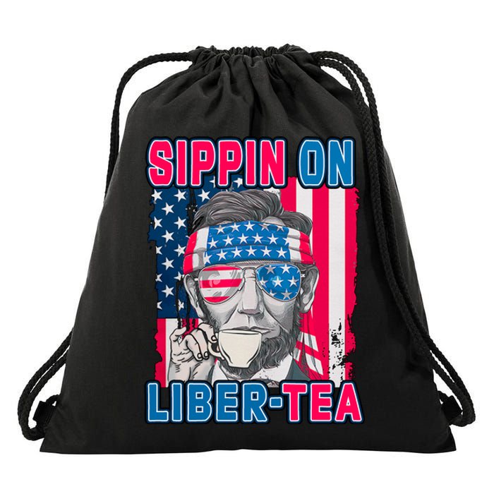 Sippin On Liberty 4th of July Abraham Lincoln Drawstring Bag