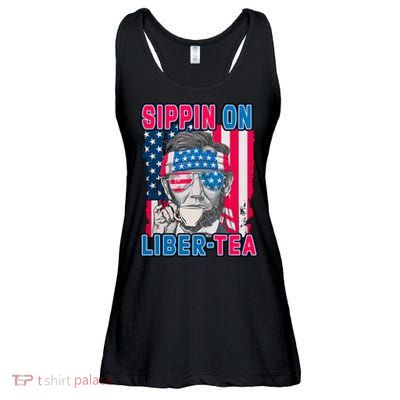 Sippin On Liberty 4th of July Abraham Lincoln Ladies Essential Flowy Tank