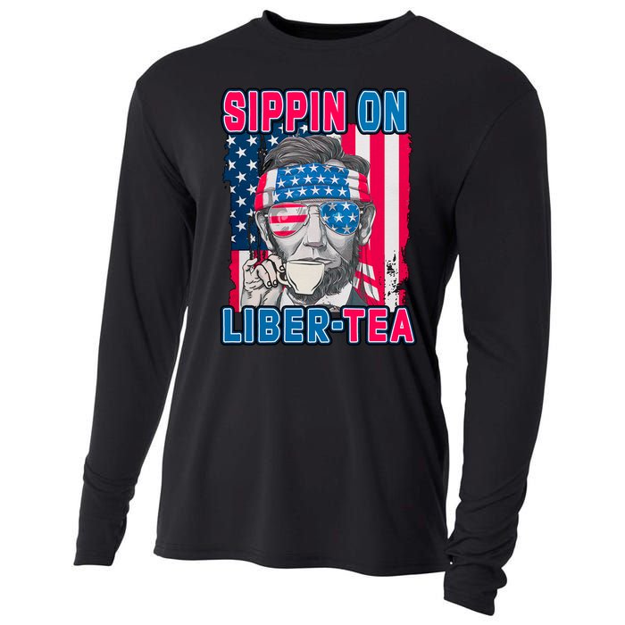 Sippin On Liberty 4th of July Abraham Lincoln Cooling Performance Long Sleeve Crew