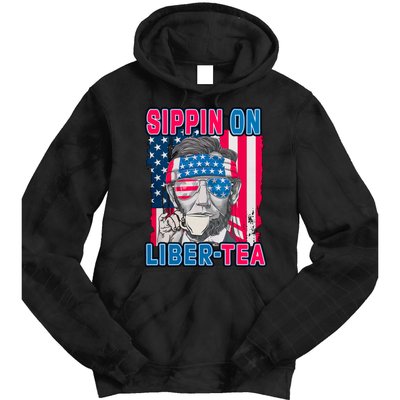 Sippin On Liberty 4th of July Abraham Lincoln Tie Dye Hoodie