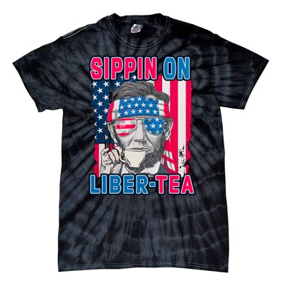 Sippin On Liberty 4th of July Abraham Lincoln Tie-Dye T-Shirt