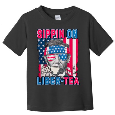 Sippin On Liberty 4th of July Abraham Lincoln Toddler T-Shirt