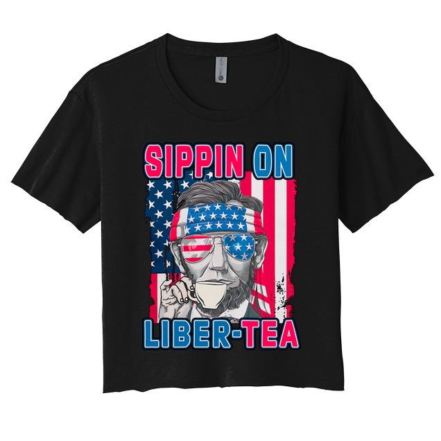 Sippin On Liberty 4th of July Abraham Lincoln Crop Top