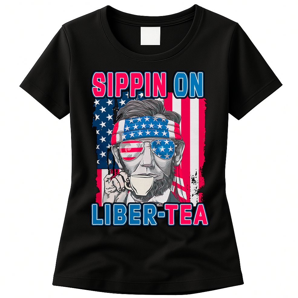 Sippin On Liberty 4th of July Abraham Lincoln Womens T-Shirt