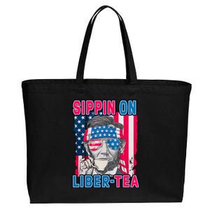 Sippin On Liberty 4th of July Abraham Lincoln Cotton Canvas Jumbo Tote