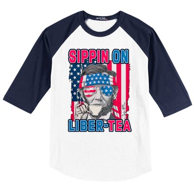 Sippin On Liberty 4th of July Abraham Lincoln Baseball Sleeve Shirt