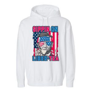 Sippin On Liberty 4th of July Abraham Lincoln Garment-Dyed Fleece Hoodie