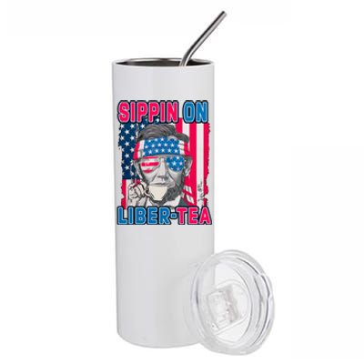 Sippin On Liberty 4th of July Abraham Lincoln Stainless Steel Tumbler