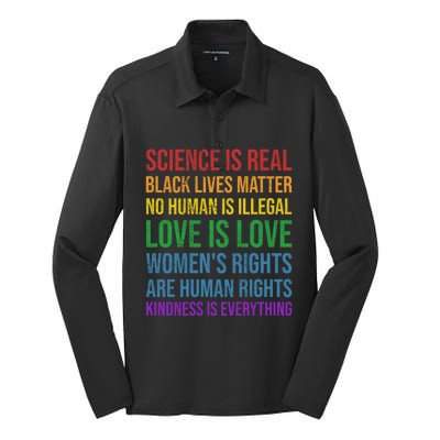 Science Is Real Black Lives Love Matter Pride Gift Silk Touch Performance Long Sleeve Polo