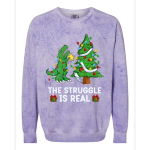 Struggle Is Real Dinosaur Trex Dino Christmas Tree Gift Colorblast Crewneck Sweatshirt