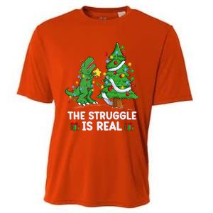 Struggle Is Real Dinosaur Trex Dino Christmas Tree Gift Cooling Performance Crew T-Shirt