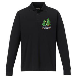 Struggle Is Real Dinosaur Trex Dino Christmas Tree Gift Performance Long Sleeve Polo