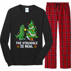 Struggle Is Real Dinosaur Trex Dino Christmas Tree Gift Long Sleeve Pajama Set