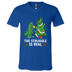 Struggle Is Real Dinosaur Trex Dino Christmas Tree Gift V-Neck T-Shirt