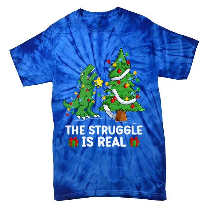 Struggle Is Real Dinosaur Trex Dino Christmas Tree Gift Tie-Dye T-Shirt