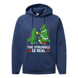 Struggle Is Real Dinosaur Trex Dino Christmas Tree Gift Performance Fleece Hoodie