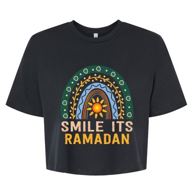 Smile its Ramadan Muslim Eid Mubarak Islamic Ramadan Kareem Bella+Canvas Jersey Crop Tee