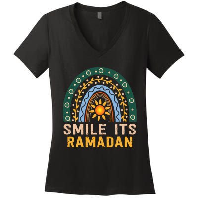 Smile its Ramadan Muslim Eid Mubarak Islamic Ramadan Kareem Women's V-Neck T-Shirt