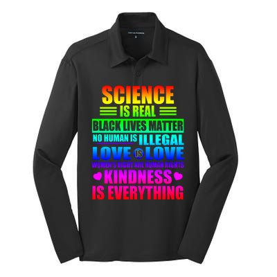 Science Is Real Black Lives Matter No Human Is Illegal Love Is Love Silk Touch Performance Long Sleeve Polo