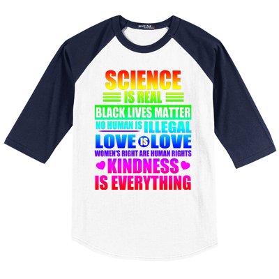 Science Is Real Black Lives Matter No Human Is Illegal Love Is Love Baseball Sleeve Shirt