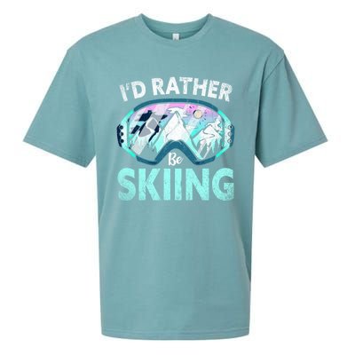 Skier Id Rather Be Skiing Mountains Ski Goggles Winter Ski Gift Sueded Cloud Jersey T-Shirt