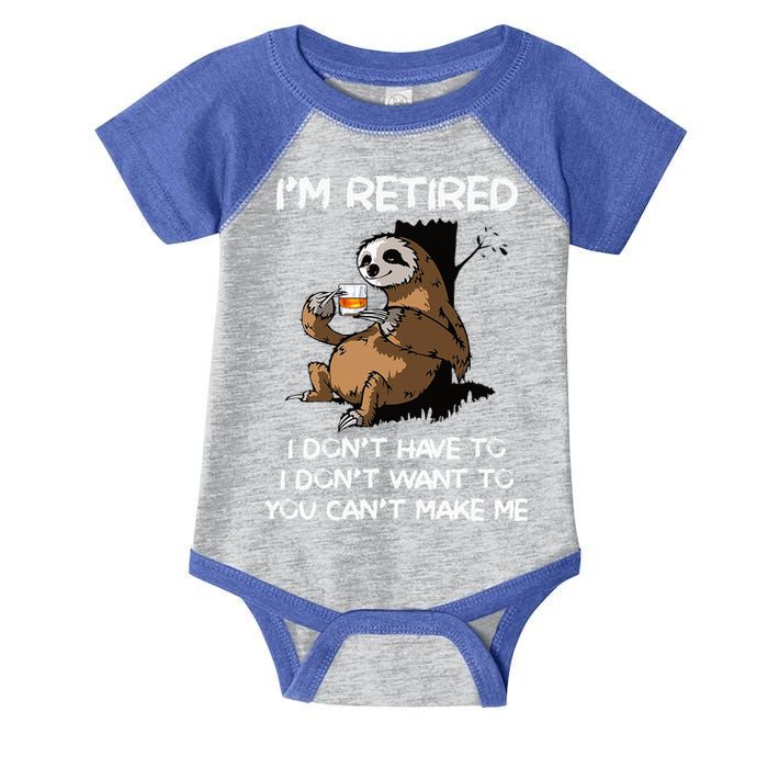 Sloth IM Retired I DonT Have To I DonT Want To You CanT Infant Baby Jersey Bodysuit