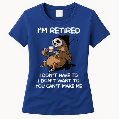 Sloth IM Retired I DonT Have To I DonT Want To You CanT Womens T-Shirt
