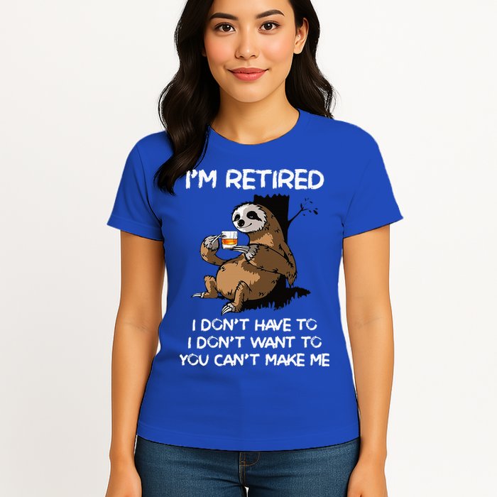 Sloth IM Retired I DonT Have To I DonT Want To You CanT Womens T-Shirt
