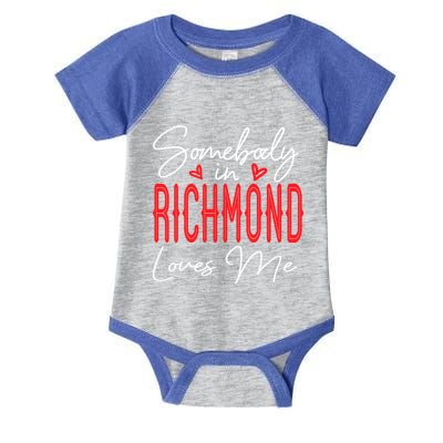 Somebody In Richmond Loves Me Virginia Relationship Matching Cute Gift Infant Baby Jersey Bodysuit