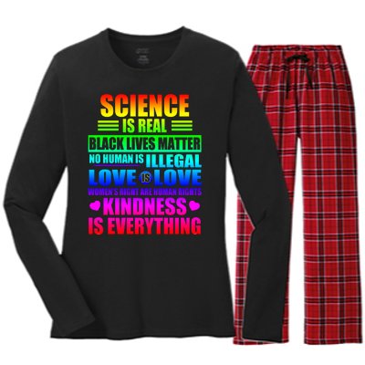 Science Is Real Black Lives Matter No Human Is Illegal Love Is Love Womens Righ Women's Long Sleeve Flannel Pajama Set 