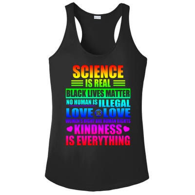 Science Is Real Black Lives Matter No Human Is Illegal Love Is Love Womens Righ Ladies PosiCharge Competitor Racerback Tank