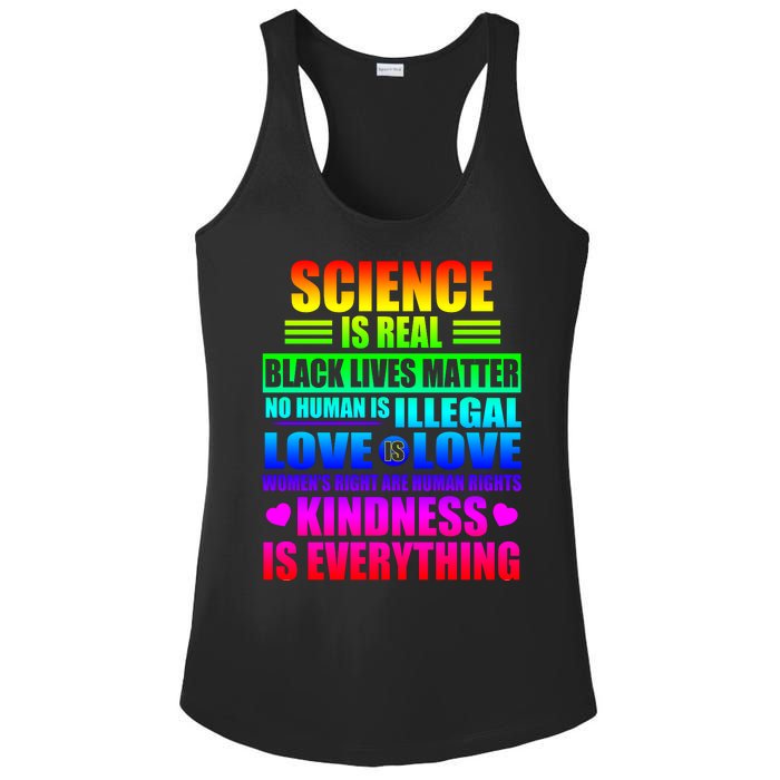 Science Is Real Black Lives Matter No Human Is Illegal Love Is Love Womens Righ Ladies PosiCharge Competitor Racerback Tank