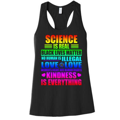 Science Is Real Black Lives Matter No Human Is Illegal Love Is Love Womens Righ Women's Racerback Tank