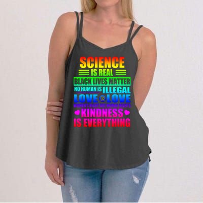 Science Is Real Black Lives Matter No Human Is Illegal Love Is Love Womens Righ Women's Strappy Tank