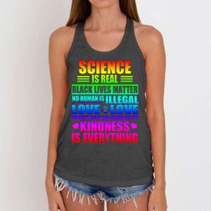 Science Is Real Black Lives Matter No Human Is Illegal Love Is Love Womens Righ Women's Knotted Racerback Tank