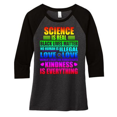 Science Is Real Black Lives Matter No Human Is Illegal Love Is Love Womens Righ Women's Tri-Blend 3/4-Sleeve Raglan Shirt