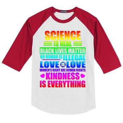 Science Is Real Black Lives Matter No Human Is Illegal Love Is Love Womens Righ Kids Colorblock Raglan Jersey