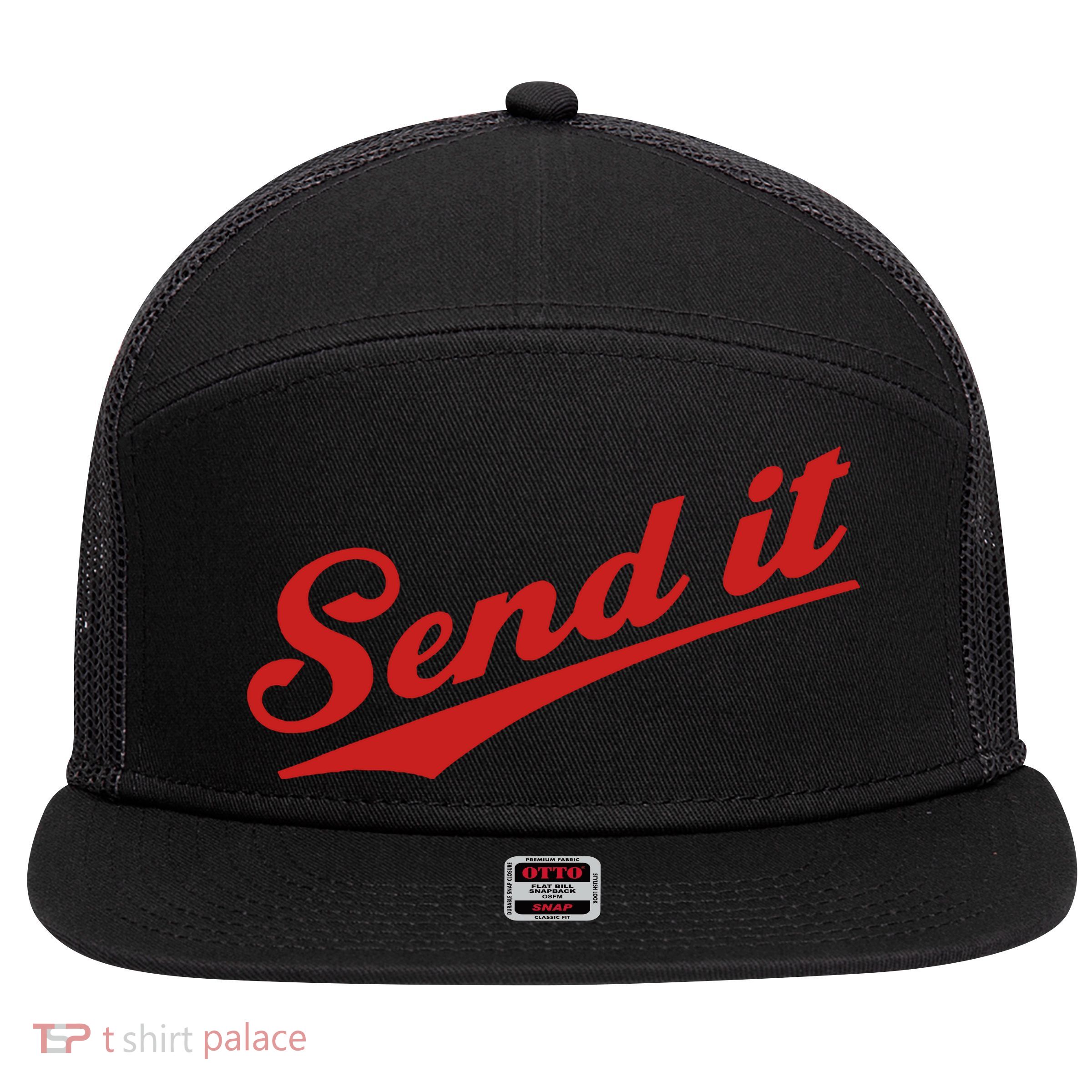 Sent It Red Logo 7 Panel Mesh Trucker Snapback Hat