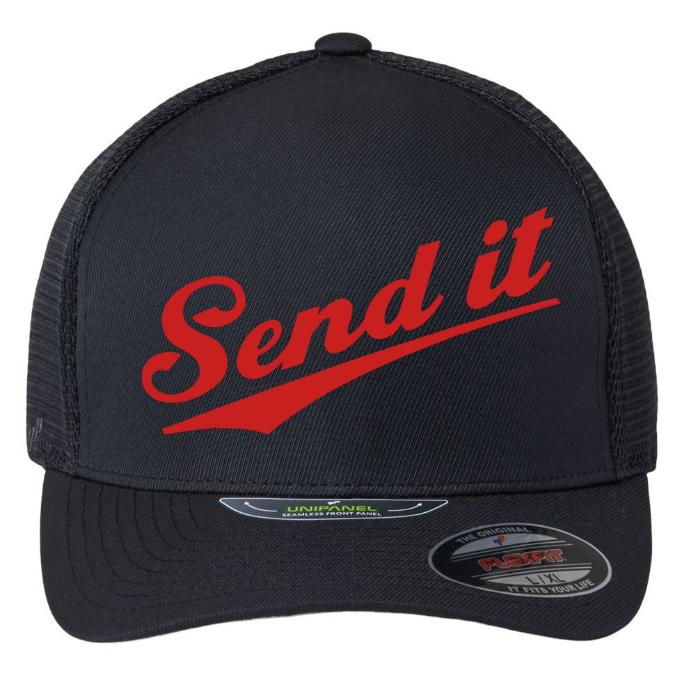 Sent It Red Logo Flexfit Unipanel Trucker Cap