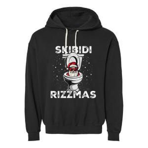 Skib Idi Rizzmas Funny Toilet Santa White Elephant Christmas Garment-Dyed Fleece Hoodie