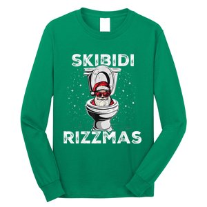 Skib Idi Rizzmas Funny Toilet Santa White Elephant Christmas Long Sleeve Shirt