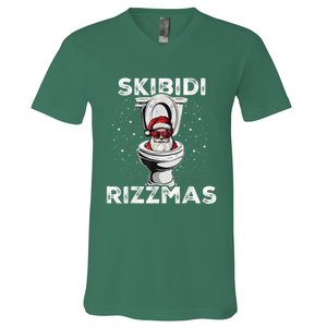 Skib Idi Rizzmas Funny Toilet Santa White Elephant Christmas V-Neck T-Shirt