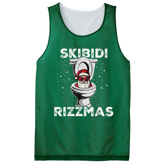 Skib Idi Rizzmas Funny Toilet Santa White Elephant Christmas Mesh Reversible Basketball Jersey Tank