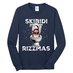 Skib Idi Rizzmas Funny Toilet Santa White Elephant Christmas Tall Long Sleeve T-Shirt