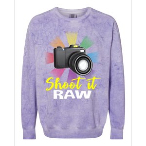 Shoot It Raw Photographer Joke Camera Photographing Funny Gift Colorblast Crewneck Sweatshirt