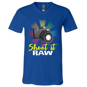 Shoot It Raw Photographer Joke Camera Photographing Funny Gift V-Neck T-Shirt